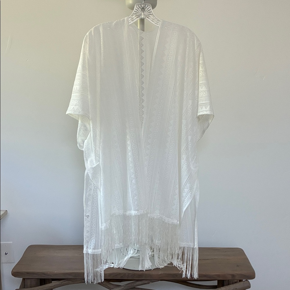 Elegant White Fringe Swim Coverup